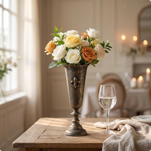 Metal vase with - metal, handles