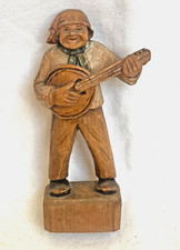 Vintage Anri Carved Wood/Wooden Figurine - Man Playing A Mandolin/Banjo?