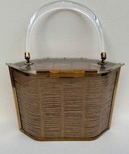 VINTAGE 1950s LUCITE CASKET BAG CASE YARN THREAD EFFECT DESIGN BY MAJESTIC U.S.A