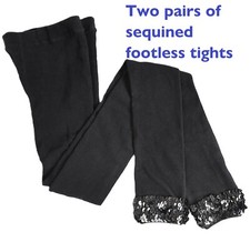 Two pairs Sequined Children footless tights cuffs 152 162cm Girls Teens bundle