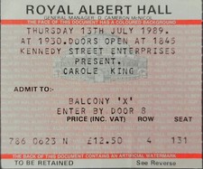 CAROLE KING TICKET Royal Albert Hall LONDON 13th July 1989 Rare