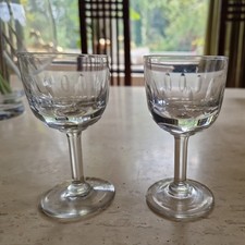 Antique Pair Victorian Port Sherry Liqueur Glasses Cut Glass Dram Facet Georgian