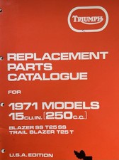 TRIUMPH 250, BLAZER SS T25 SS, TRAIL BLAZER T25 T, PARTS CATALOGUE 1970 USA COPY