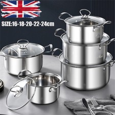 5PCS Induction Non Stick Stainless Steel Cookware Cooking Pot Pan With Lids Set