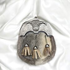 Scottish Cow Head Sporran Three Tassels with Chrome Finished Cantle and Fur