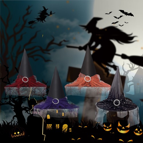 Dark red witch - hat, mesh
