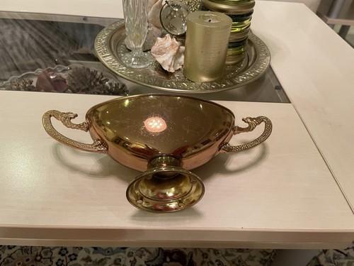 Antique brass flower pot with - flower,