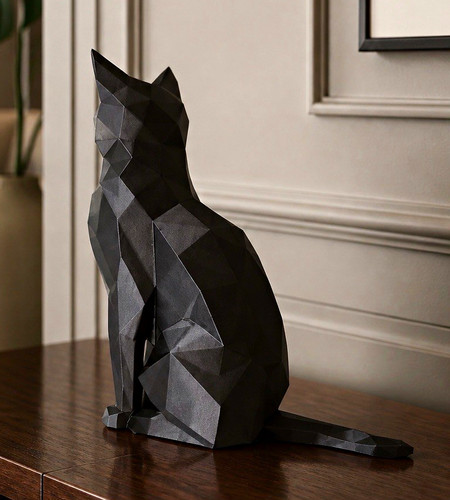 Black geometric cat - cat, figurine