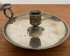 RARE VINTAGE WHITE METAL NICKEL NIGHT STICK CHAMBER STICK CANDLESTICK 