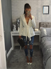 Womens Ladies Crepe Belt Lapel