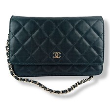 Chanel Black Perforated Lambskin Wallet On Chain Handbag
