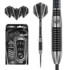 Winmau Blackout 90% Tungsten Steel Tip Darts - Bomb Shaped Ringed Barrel