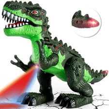 Walking T-Rex Dinosaur Toy for Kids - Realistic Green with Roar & Lights