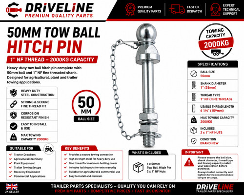 50mm tow ball hitch - hitch, 1"