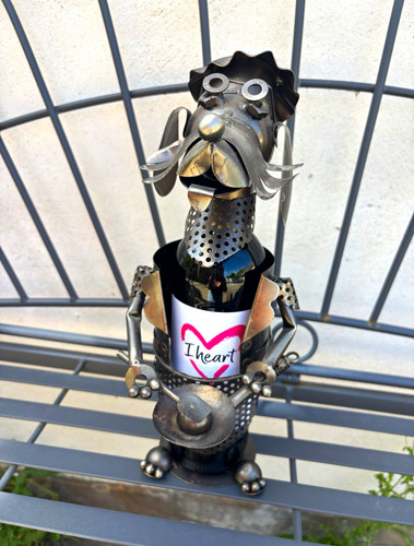 Handmade metal dog chef - chef, wine