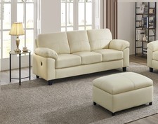 Cream Genuine Leather 3 Seater Sofa + USB Port  BOSTON