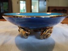Mary Rose Young blue pottery soap / trinket dish on rose feet