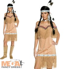Red Indian Ladies Fancy Dress Native American Pocahontas Adult Wild West Costume
