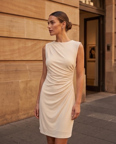 Zara cream ruched draped - draped, midi