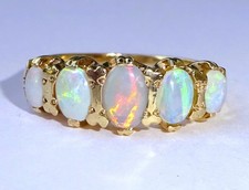 9ct Gold Opal & Diamond Five Stone Ring, Size O1/2