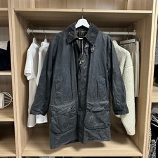 Vintage 1991 Barbour Border Wax Coat Jacket Coat Size C38 97cm A205 Navy Grey