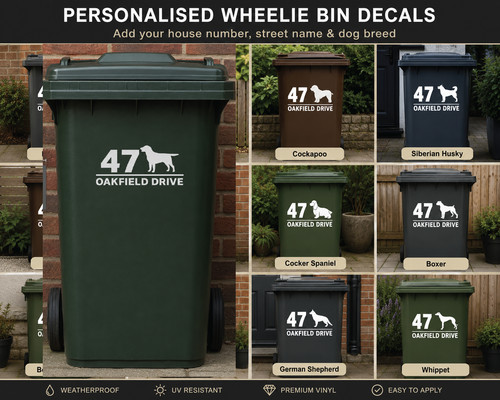 Personalised wheelie bin dog - bin,