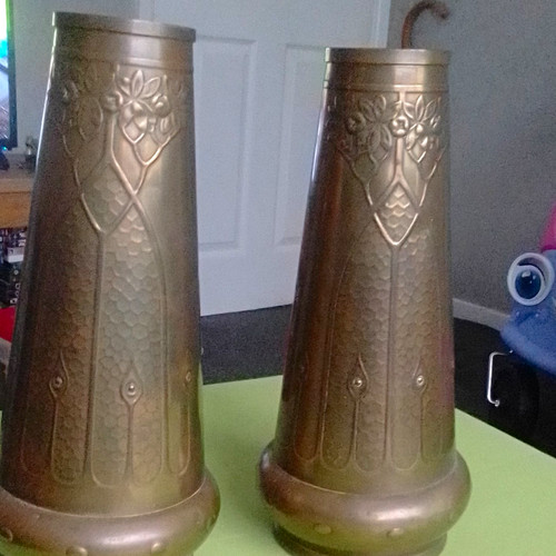 Art nouveau brass vases - art,