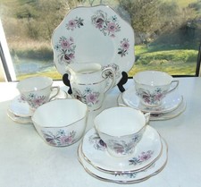 Clare English Bone China 12PC Cups Saucers Plates Pink Floral c1950s