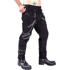 Mens Metal Chains Straps Zip Bondage Gothic Pants Cargo Trousers Bottoms