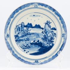 Chinese Porcelain Plate Blue White Landscape Marked Trade Late 20th C