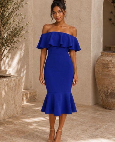 Royal blue off - blue, ruffle