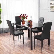 Metal Dining Table Set With 4 / 6 Pu Leather Chair Seat Kitchen Room Furniture