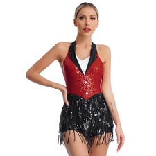 UK Womens Dancewear Samba Jumpsuit Fringe Leotard Tassel Dress Sleeveless Tango