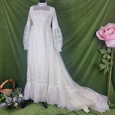 Vintage 1970s Medieval Revival Prairie Wedding Dress W/ Train Fits Size 10