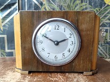 Antique Art Deco Wood Mantle Piece Clock Made In England For Restoration Repair