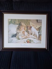 48cmx59cm Frame  Charles Burton Barber - 'Suspense' Little Girl With Breakfast 