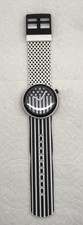 Popdancing POP Swatch Watch Black & White Poka Dots & Stripes PNW101 New Battery