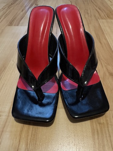 Y2k black patent thong heels - y2k,