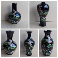 Chinese Black Porcelain Vase with Lotus Flower & Dragonfly Design – Oriental Dec