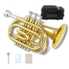 Bb Pocket Trumpet for Lacquered Copper Trumpet with Hard Case and Mouthpiece
