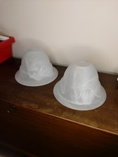 PAIR OF WHITE OPAQUE SWIRL PATTERN GLASS BELL SHAPED  LIGHT SHADE PENDANT 