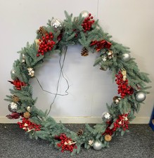 Giant Artificial Christmas Wreath, Red Berries and Pine Cones & Lights - #1008