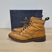 Loake Burford Brown Leather England Ankle Brogue Dress Derby Boots Size Uk 7