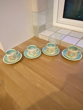 ART DECO POTTERY SUSIE COOPER COFFEE CUPS AND SAUCERS X 4