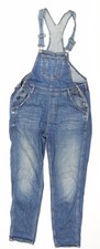 Fat Face Womens Blue Denim Dungarees Size 10 Adjustable Pockets