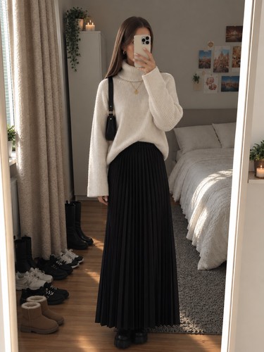 Mango black satin pleated maxi - satin,