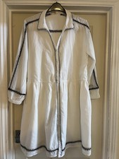 Hush White Cotton Dress With Black Detail Size Uk 16