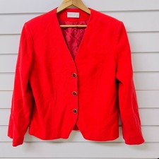 Vintage Mandy Marsh Blazer Jacket Womens 16 Red Lined Wool Single Breasted