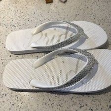 Bride Flip Flops Sandals Sz 5/6 Sandals White silver Sparkle Wedding Bridal! New