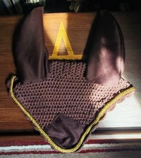 HKM HORSE FLY BONNET/VEIL - BROWN/GOLD - FULL SIZE **NO THROAT STRAP**